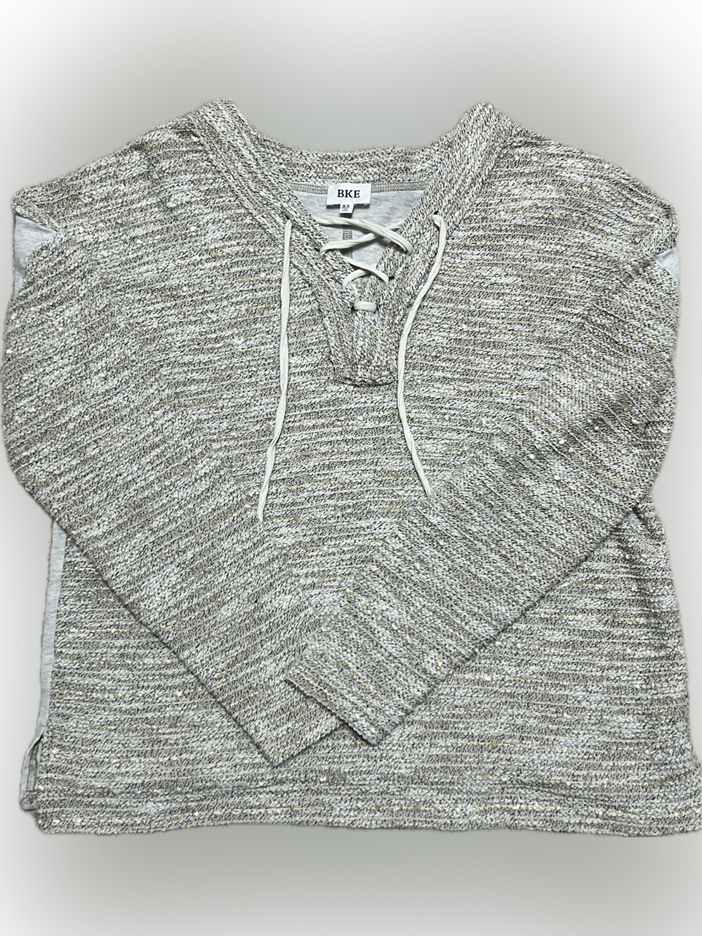 BKE Heathered‎ Beige Lace-Up Knit Pullover
